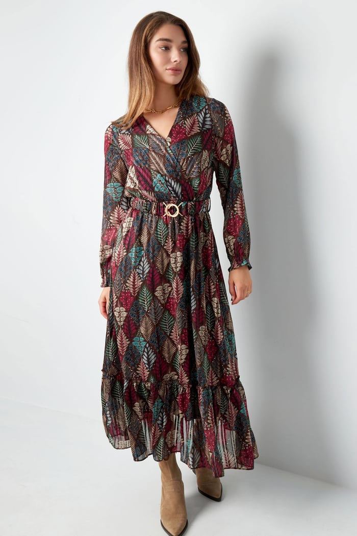 Maxi jurk herfstprint beige multi h5Afbeelding3